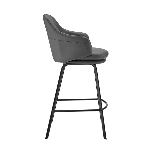 Armen Living Brigden Gray Faux Leather and Black Metal Swivel 26" Counter Stool - LCBRBABLGR26