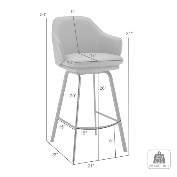 Armen Living Brigden Gray Faux Leather and Black Metal Swivel 26" Counter Stool - LCBRBABLGR26
