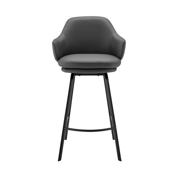 Armen Living Brigden Gray Faux Leather and Black Metal Swivel 26" Counter Stool - LCBRBABLGR26
