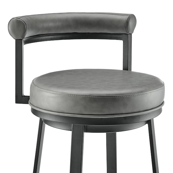 Armen Living Neura Swivel Counter or Bar Stool in Black Finish with Gray Faux Leather - 840254333499