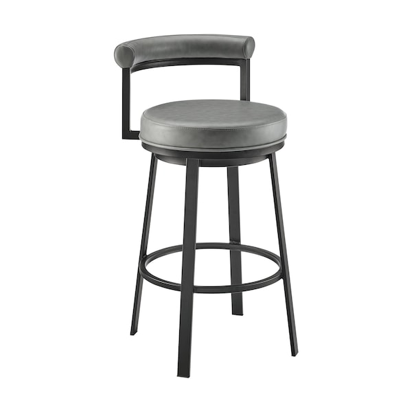 Armen Living Neura Swivel Counter or Bar Stool in Black Finish with Gray Faux Leather - 840254333499