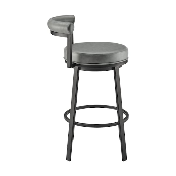Armen Living Neura Swivel Counter or Bar Stool in Black Finish with Gray Faux Leather - 840254333499