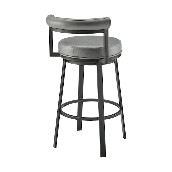Armen Living Neura Swivel Counter or Bar Stool in Black Finish with Gray Faux Leather - 840254333499