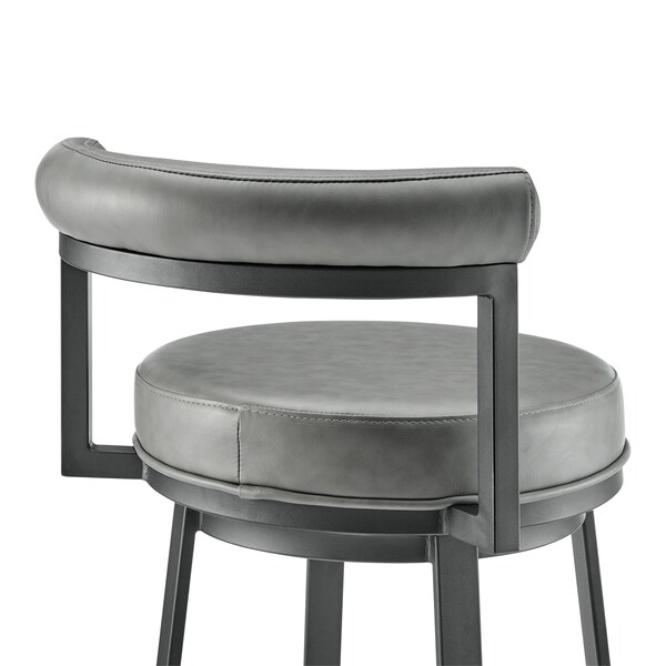 Armen Living Neura Swivel Counter or Bar Stool in Black Finish with Gray Faux Leather - 840254333499