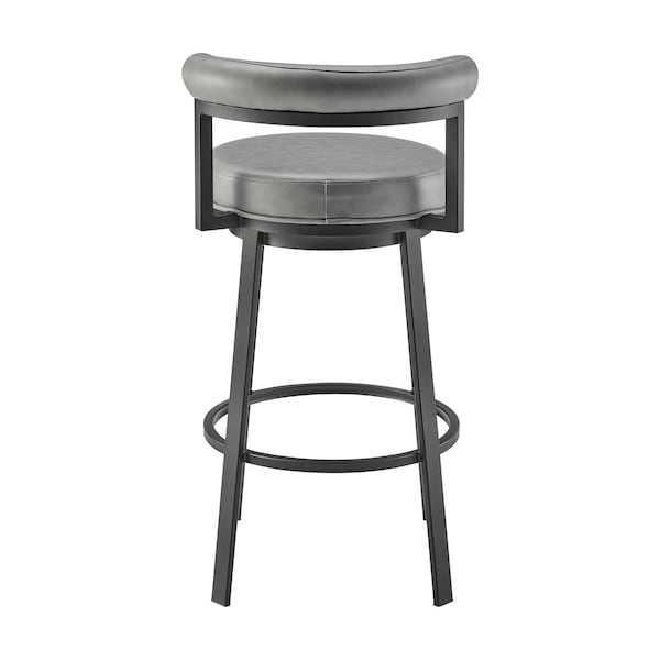 Armen Living Neura Swivel Counter or Bar Stool in Black Finish with Gray Faux Leather - 840254333499