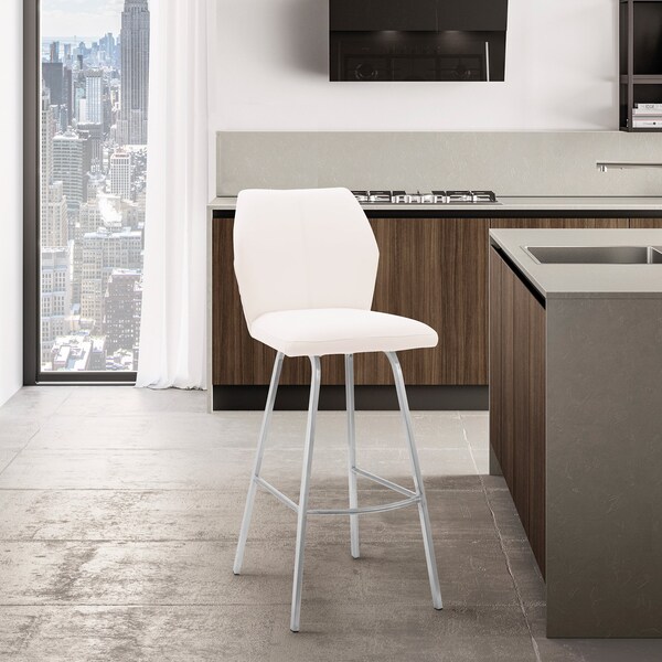 Armen Living Tandy White Faux Leather and Brushed Stainless Steel 26" Counter Stool - LCTNBABSWH26