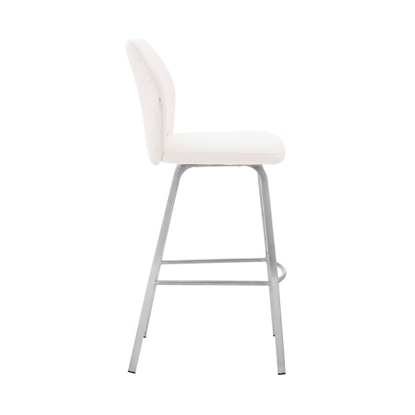 Armen Living Tandy White Faux Leather and Brushed Stainless Steel 26" Counter Stool - LCTNBABSWH26