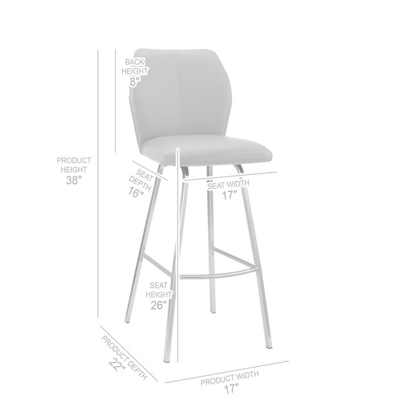 Armen Living Tandy White Faux Leather and Brushed Stainless Steel 26" Counter Stool - LCTNBABSWH26