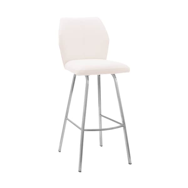 Armen Living Tandy White Faux Leather and Brushed Stainless Steel 26" Counter Stool - LCTNBABSWH26