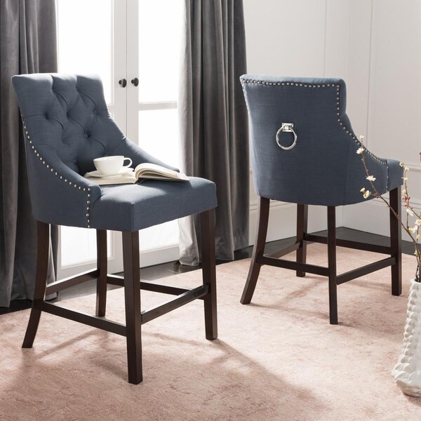 Safavieh Eleni Tufted Wing Back Counter Stool Navy & Espresso, 2PK - BST6305C-SET2