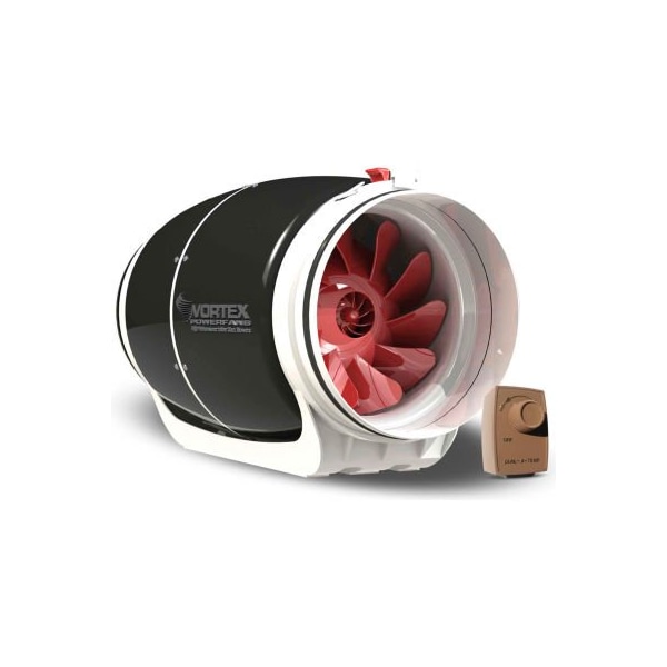 Atmosphere Vortex Powerfan 8'' S-Line In-Line Duct Fan - 711 CFM with Dial-A-Temp Speed Control Kit - S-800-D
