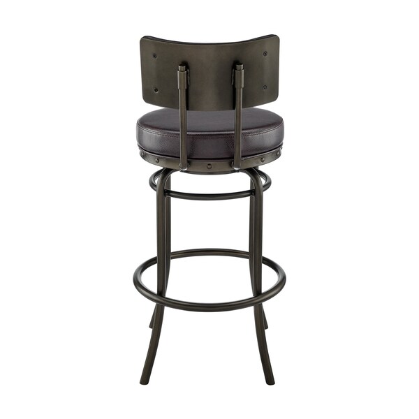 Armen Living Rees Swivel Counter or Bar Stool in Mocha Finish with Brown Faux Leather - 840254333635