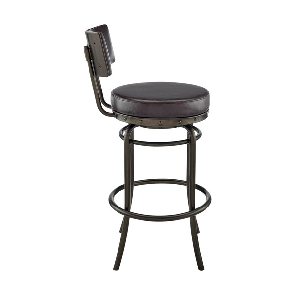 Armen Living Rees Swivel Counter or Bar Stool in Mocha Finish with Brown Faux Leather - 840254333635