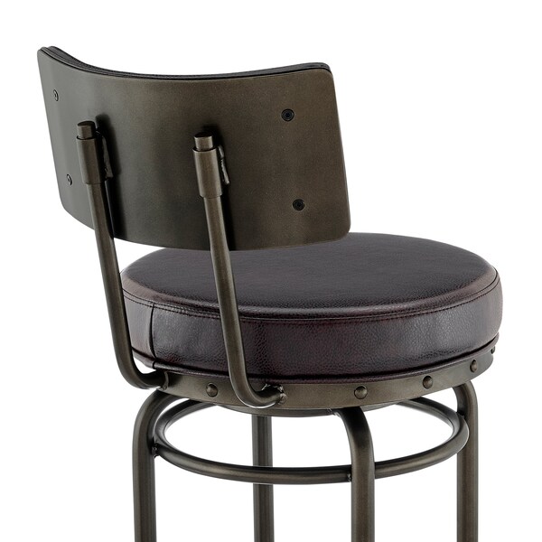 Armen Living Rees Swivel Counter or Bar Stool in Mocha Finish with Brown Faux Leather - 840254333635