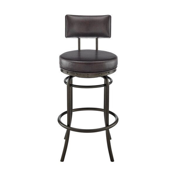 Armen Living Rees Swivel Counter or Bar Stool in Mocha Finish with Brown Faux Leather - 840254333635
