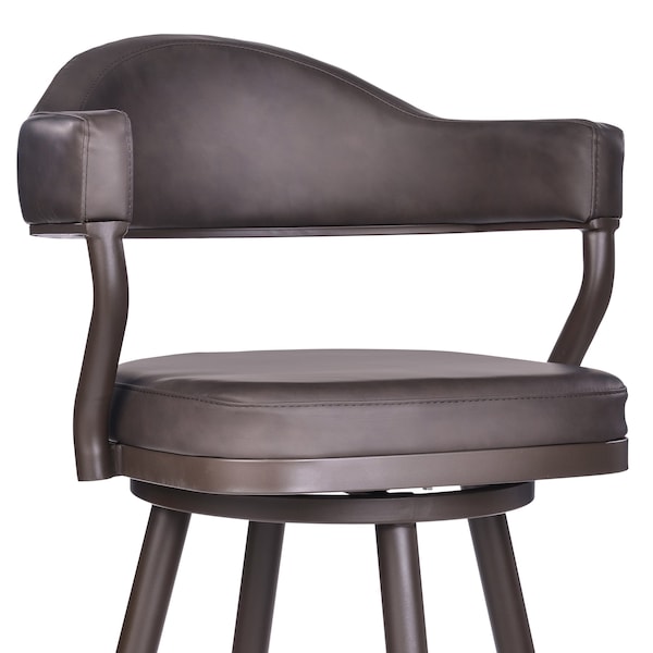 Armen Living Justin 26" Counter Height Swivel Vintage Brown Faux Leather Bar Stool with Brown Metal Legs - LCJTBABRBR26