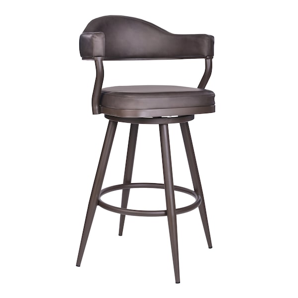 Armen Living Justin 26" Counter Height Swivel Vintage Brown Faux Leather Bar Stool with Brown Metal Legs - LCJTBABRBR26