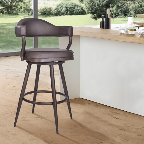Armen Living Justin 26" Counter Height Swivel Vintage Brown Faux Leather Bar Stool with Brown Metal Legs - LCJTBABRBR26