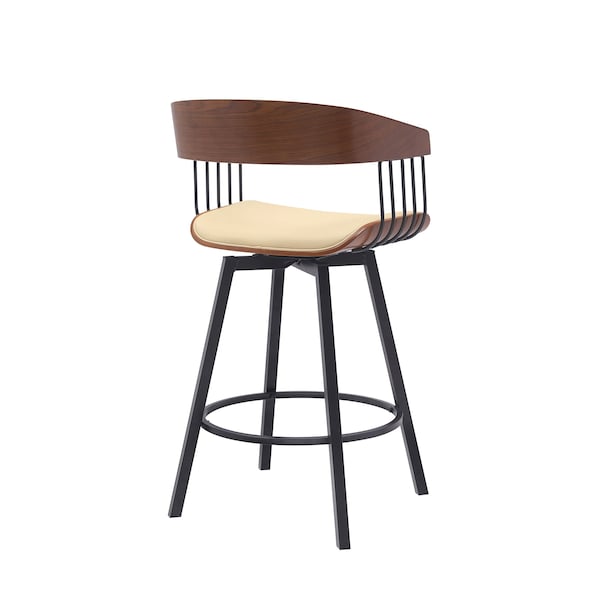 Armen Living Athena 27in Swivel Walnut Wood Counter Stool in Cream Faux Leather with Black Metal - LCATBAWACR26