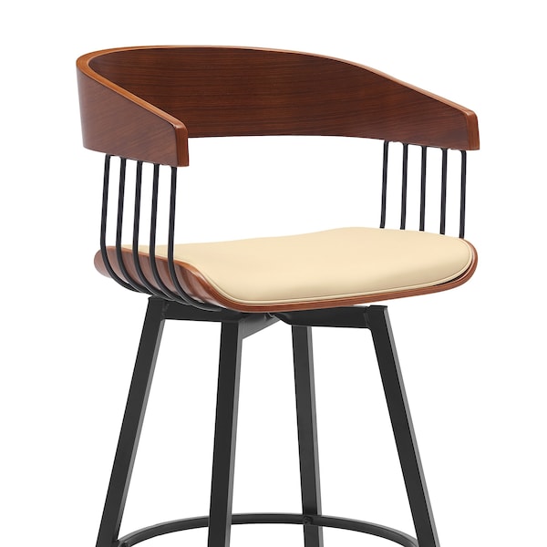 Armen Living Athena 27in Swivel Walnut Wood Counter Stool in Cream Faux Leather with Black Metal - LCATBAWACR26