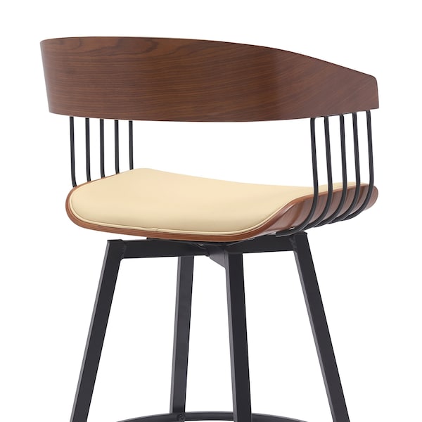 Armen Living Athena 27in Swivel Walnut Wood Counter Stool in Cream Faux Leather with Black Metal - LCATBAWACR26