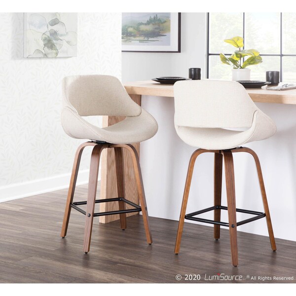 Lumisource Fabrico Counter Stool in Walnut and Cream Fabric, PK 2 - B26-FBCO2X WLCR2