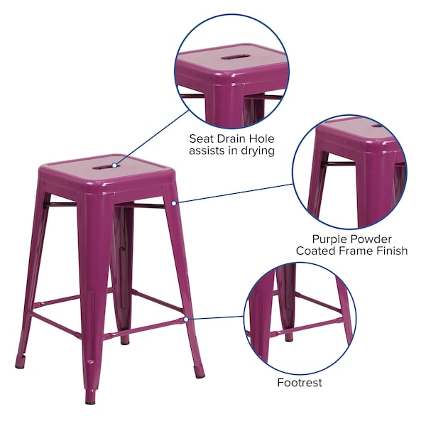 Flash Furniture 24" High Backless Purple Counter Height Stool - ET-BT3503-24-PUR-GG