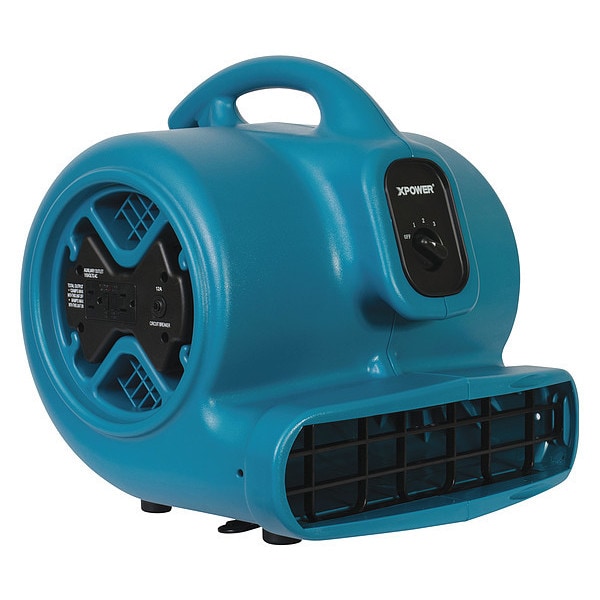 Xpower Air Mover W/ GFCI Power Outlets for Daisy Chain, 1/3 HP, 2400 CFM, 3.8 Amps, 4 Positions, 3 Speeds - X-600A BLUE