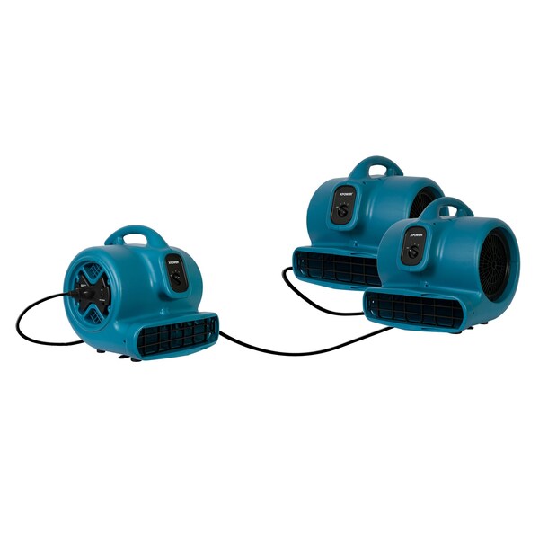 Xpower Air Mover W/ GFCI Power Outlets for Daisy Chain, 1/3 HP, 2400 CFM, 3.8 Amps, 4 Positions, 3 Speeds - X-600A BLUE
