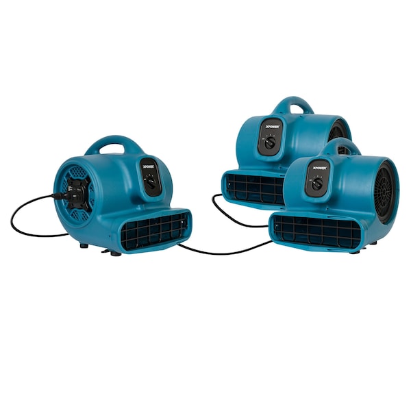 Xpower Air Mover W/ Power Outlets for Daisy Chain, 1/4 HP, 1600 CFM, 3 Amps, 4 Positions, 3 Speeds - X-400A