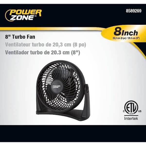 Powerzone PowerZone AC-08 Turbo Fan, 8 in Dia Blade, 120 VAC, Black - AC-08