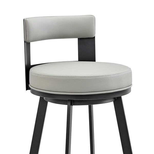 Armen Living Lynof Swivel Counter Stool in Black Metal with Light Gray Faux Leather - 840254335431