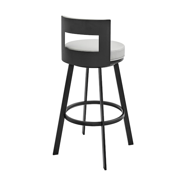 Armen Living Lynof Swivel Counter Stool in Black Metal with Light Gray Faux Leather - 840254335431