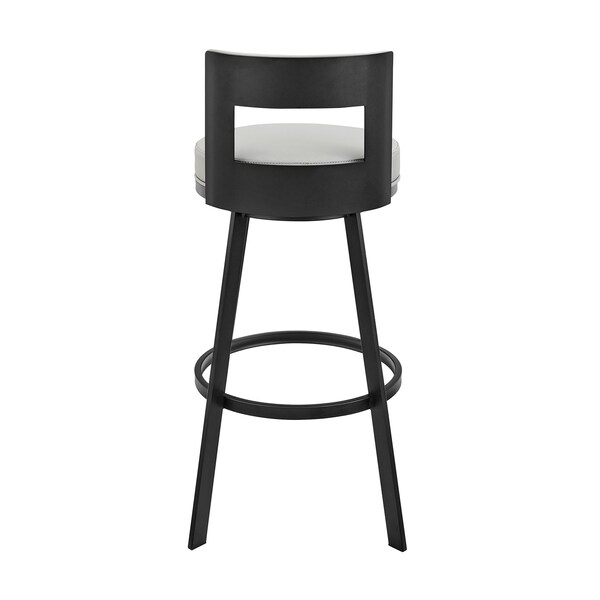 Armen Living Lynof Swivel Counter Stool in Black Metal with Light Gray Faux Leather - 840254335431