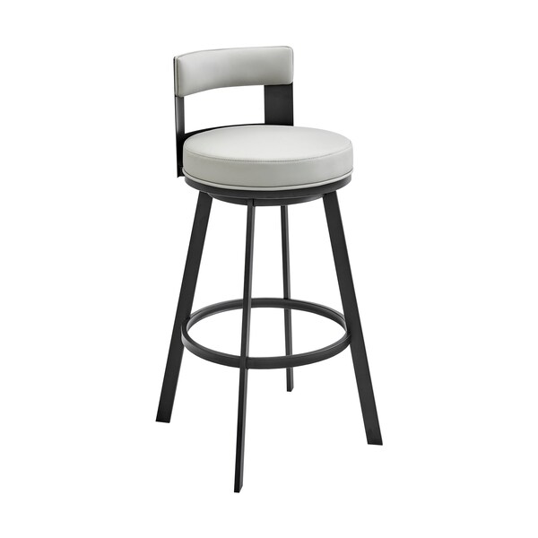 Armen Living Lynof Swivel Counter Stool in Black Metal with Light Gray Faux Leather - 840254335431