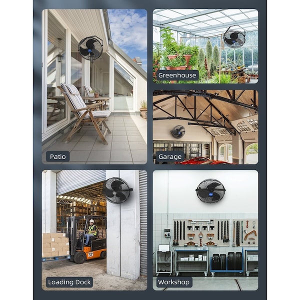 Iliving Black 18 in. Wall Mounted Variable Speed Indoor/Outdoor Weatherproof Fan - ILG8E18-15