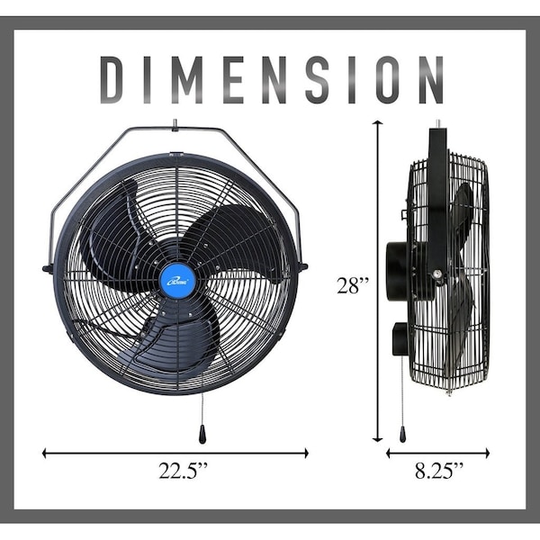Iliving Black 18 in. Wall Mounted Variable Speed Indoor/Outdoor Weatherproof Fan - ILG8E18-15
