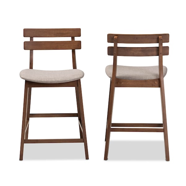 Baxton Studio Larine Grey Upholstered Walnut Finished 2-Piece Counter Stool Set - 159-9697