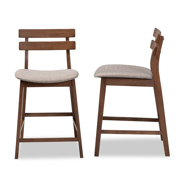 Baxton Studio Larine Grey Upholstered Walnut Finished 2-Piece Counter Stool Set - 159-9697