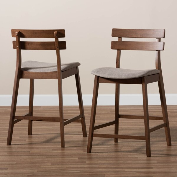 Baxton Studio Larine Grey Upholstered Walnut Finished 2-Piece Counter Stool Set - 159-9697