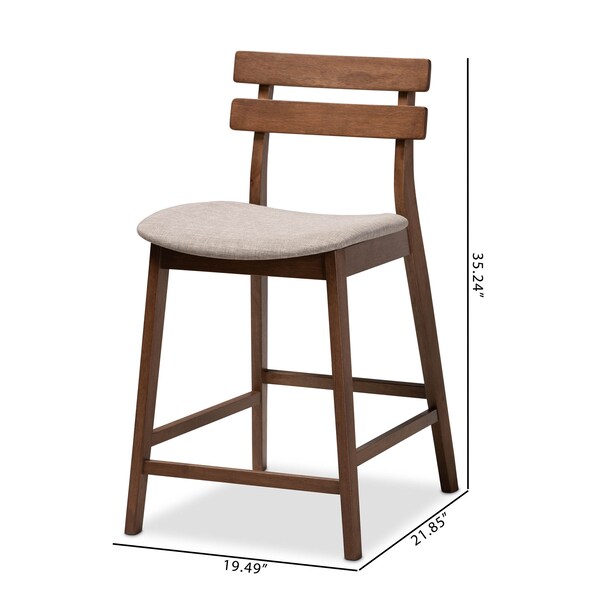 Baxton Studio Larine Grey Upholstered Walnut Finished 2-Piece Counter Stool Set - 159-9697
