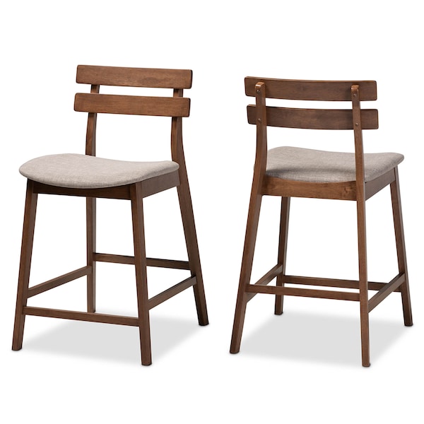 Baxton Studio Larine Grey Upholstered Walnut Finished 2-Piece Counter Stool Set - 159-9697