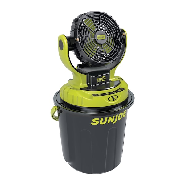 Sun Joe 24V, 2.0Ah Portable 3-Speed, Rot. Univ. Bucket Top Misting Fan w/Bucket & Hose - 24V-MSTFAN-LTE