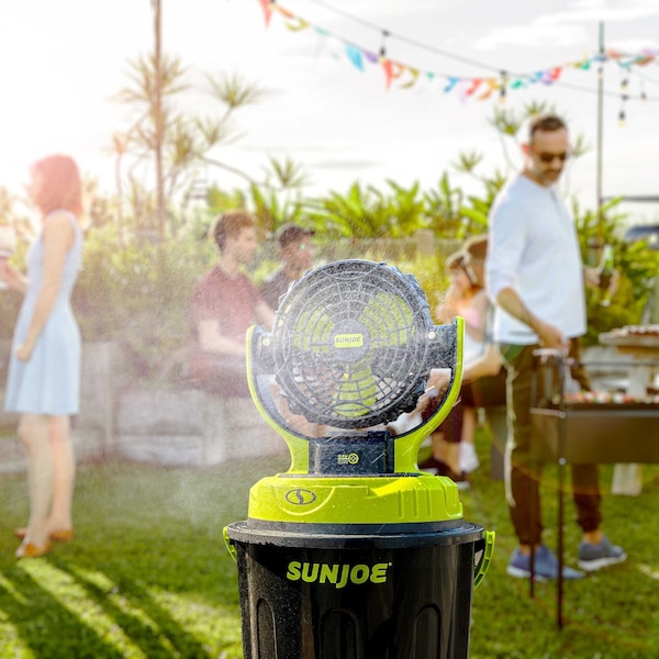 Sun Joe 24V, 2.0Ah Portable 3-Speed, Rot. Univ. Bucket Top Misting Fan w/Bucket & Hose - 24V-MSTFAN-LTE