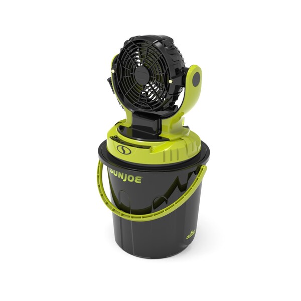 Sun Joe 24V, 2.0Ah Portable 3-Speed, Rot. Univ. Bucket Top Misting Fan w/Bucket & Hose - 24V-MSTFAN-LTE