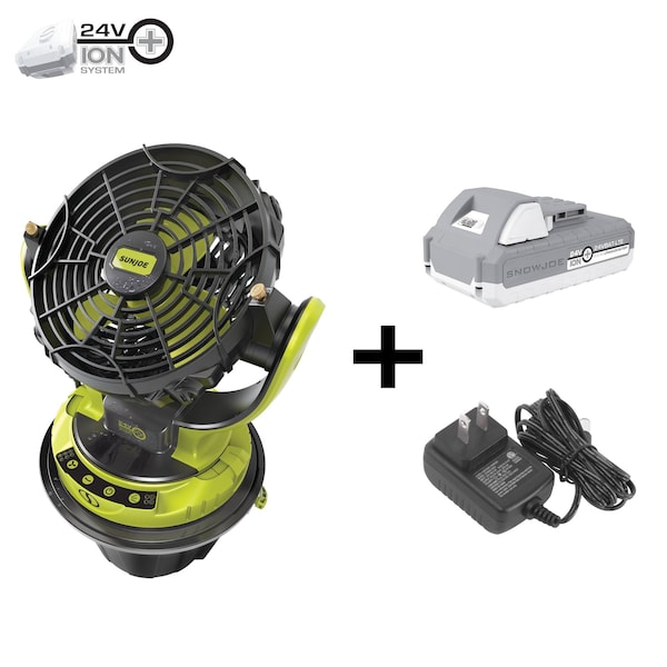 Sun Joe 24V, 2.0Ah Portable 3-Speed, Rot. Univ. Bucket Top Misting Fan w/Bucket & Hose - 24V-MSTFAN-LTE