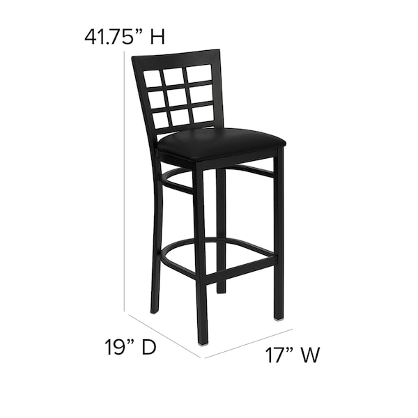 Flash Furniture Restaurant Stool, Window Back, Black Seat - XU-DG6R7BWIN-BAR-BLKV-GG