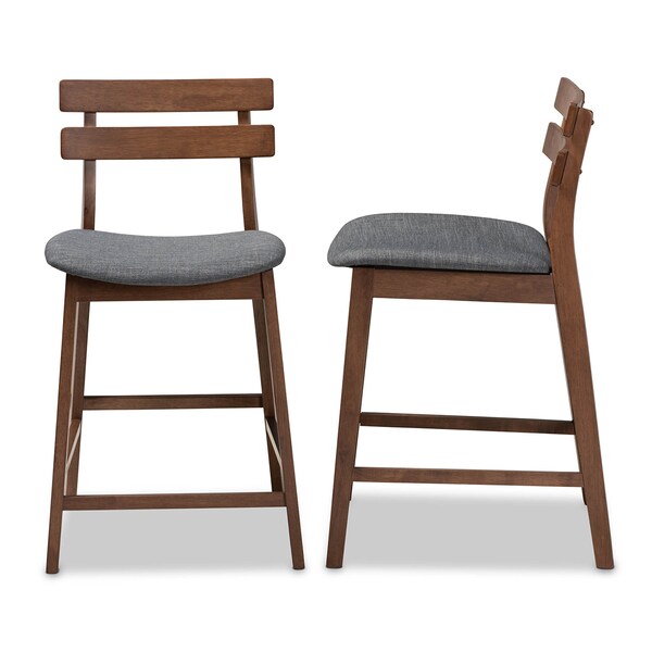 Baxton Studio Larine Dark Grey Upholstered Walnut Finished 2-Piece Counter Stool Set - 159-9698