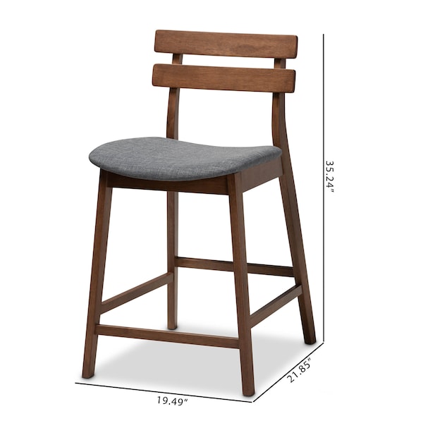 Baxton Studio Larine Dark Grey Upholstered Walnut Finished 2-Piece Counter Stool Set - 159-9698