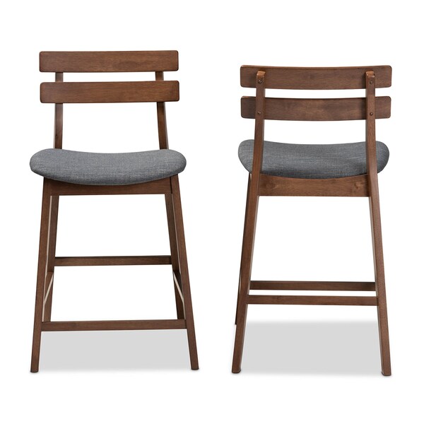 Baxton Studio Larine Dark Grey Upholstered Walnut Finished 2-Piece Counter Stool Set - 159-9698